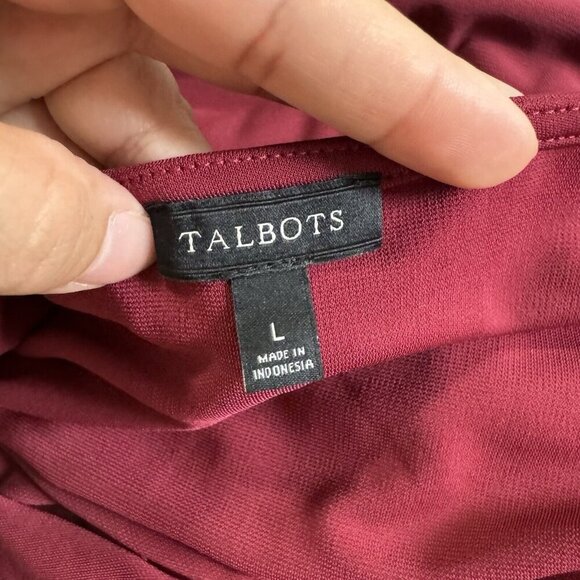 Talbots Maroon V-Neck Maxi Dress Polyester Spandex Sz L Elastic - Picture 9 of 16